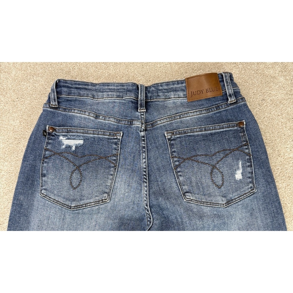 Judy Blue Women's 11/30 Wide Crop Leg Stretch Denim Blue Jeans Distressed - Picture 7 of 8